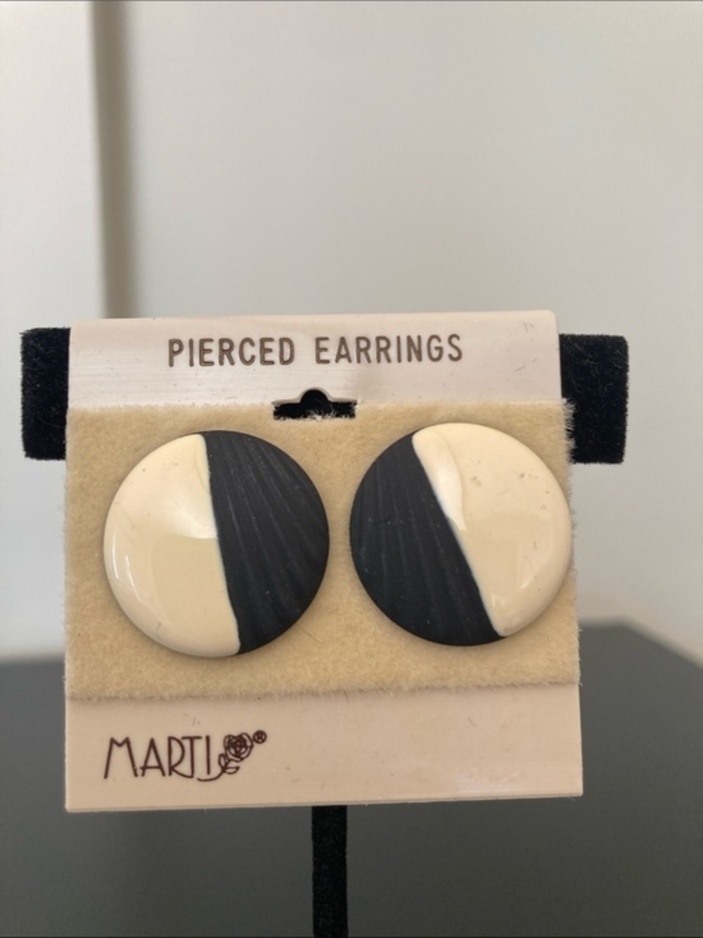 Two-Tone Black and Cream Round Stud Earrings